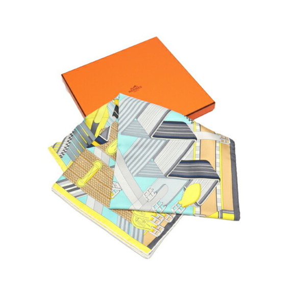 HERMES KARE90 BELT SANGLES EN ZIGAZAG YELLOW GRAY SCARF - Picture 2 of 4